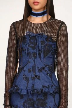 Anna Sui Denim Eyelet Embroidery Corset Resort '22