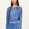 Anna Sui Field Flower Asymmetric Mesh Top Cornflower