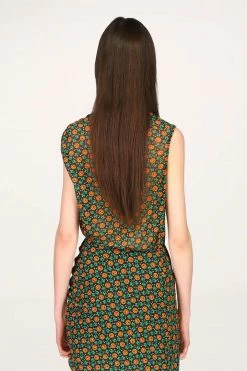 Anna Sui Resort '22 Rosy Dot Asymmetric Mesh Tank Top Red