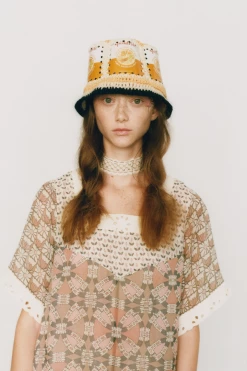 Anna Sui Recycled Crochet Hat In Mango Upcycled Collection