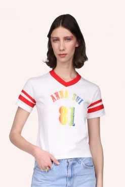 Anna Sui 81 V Neck Rainbow Football Tee Spring '22