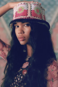 Anna Sui Upcycled Collection Recycled Crochet Hat In Raspberry