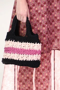 Anna Sui Upcycled Collection Recycled T-shirt Crochet Bag In Raspberry