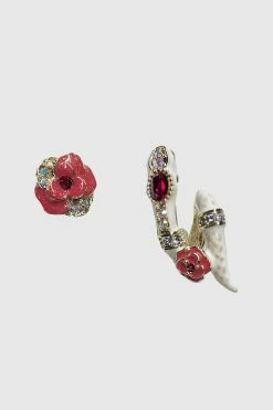 Vendome ACCESSORIES Snake And Rose Mismatched Earrings White