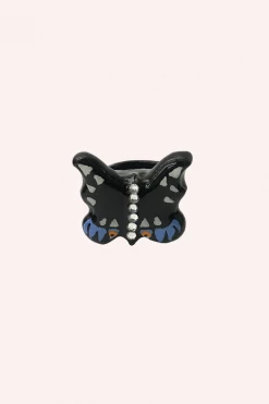 Baillie Celene Swallowtail Hand-Painted Butterfly Ring Black Multi