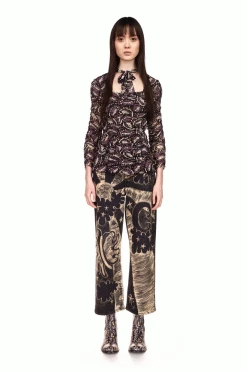 Anna Sui Swirling Leaves Top Black