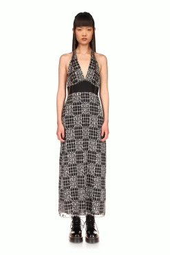 Anna Sui Rose Trellis Halter Dress Black Resort '22