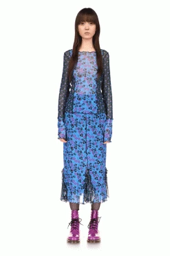 Anna Sui Field Flower And Rosy Dot Skirt Cornflower Resort '22