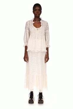 Anna Sui Aesthetic Eyelet Skirt Cream