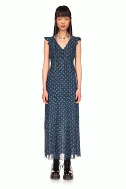 Anna Sui Rosy Dot Mesh Dress Cornflower