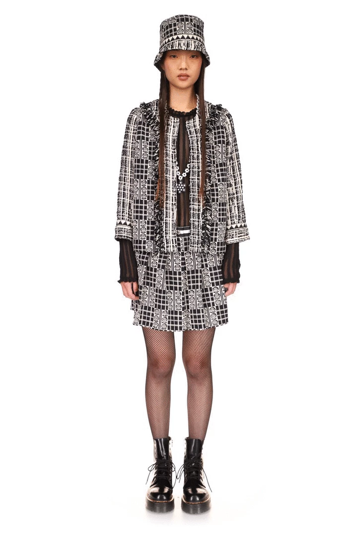 Anna Sui Resort '22 Rose Trellis Tweed Jacket <br> Black 6 Anna Sui Resort '22 Rose Trellis Tweed Jacket Black