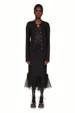 Anna Sui Resort '22 Ruffle Knit Lace Button Top Black