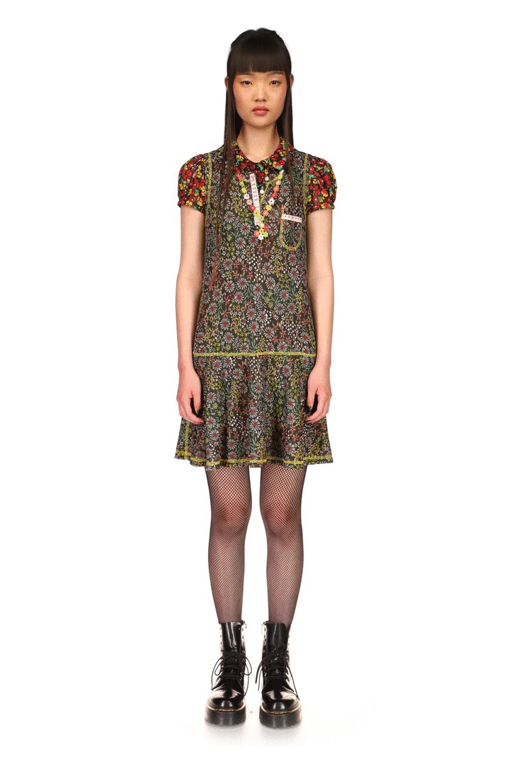 Anna Sui Resort '22 Wonder Flower Knit Dress <br> Red 6 Anna Sui Resort '22 Wonder Flower Knit Dress Red