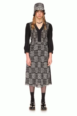 Anna Sui Rose Trellis Smocked Dress <br> Black 9 Anna Sui Rose Trellis Smocked Dress Black