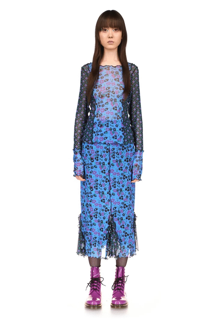 Anna Sui Field Flower And Rosy Dot Top <br> Cornflower 6 Anna Sui Field Flower And Rosy Dot Top Cornflower