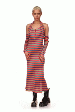 Anna Sui Summer '22 Rainbow Stripe Halter Dress Rainbow