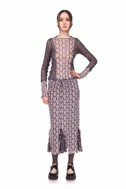 Anna Sui Tulips & Daisies Mesh Skirt Lavender Multi Summer '22