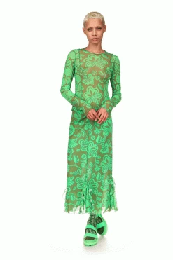 Anna Sui Paradisiac Combo Mesh Skirt Glo Green Summer '22