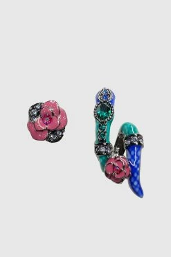 Vendome Snake And Rose Mismatched Earrings Black ACCESSORIES