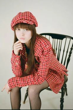 Anna Sui Neo Plaid Cap Red Resort '22