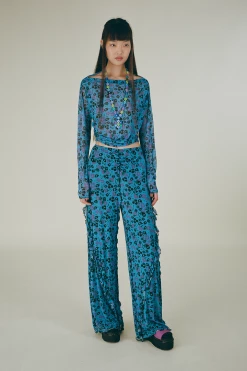 Anna Sui Field Flower Asymmetric Mesh Top Cornflower