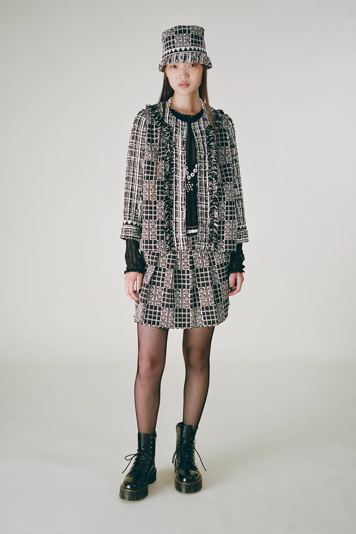Anna Sui Resort '22 Rose Trellis Tweed Jacket <br> Black 4 Anna Sui Resort '22 Rose Trellis Tweed Jacket Black